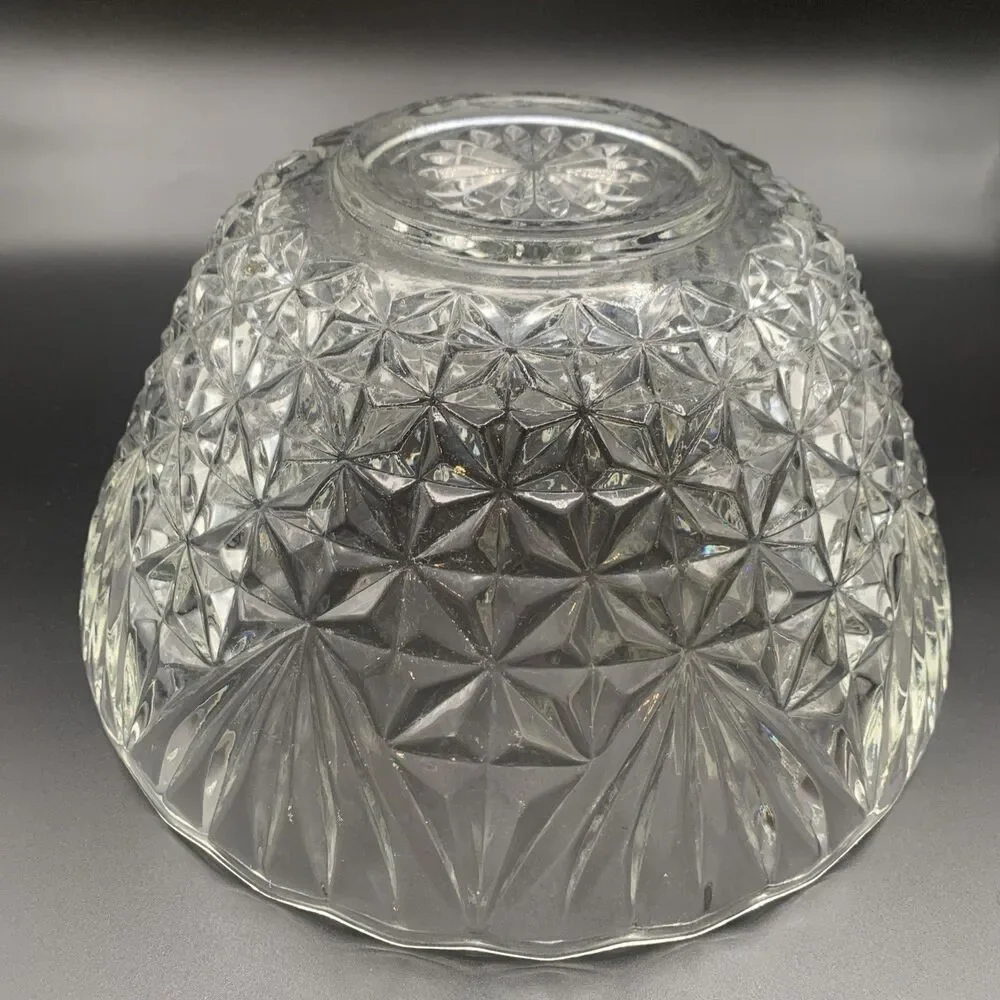 Anchor Hocking EAPC Star of David Cut Glass Bowl Vintage Scalloped Rim Crystal